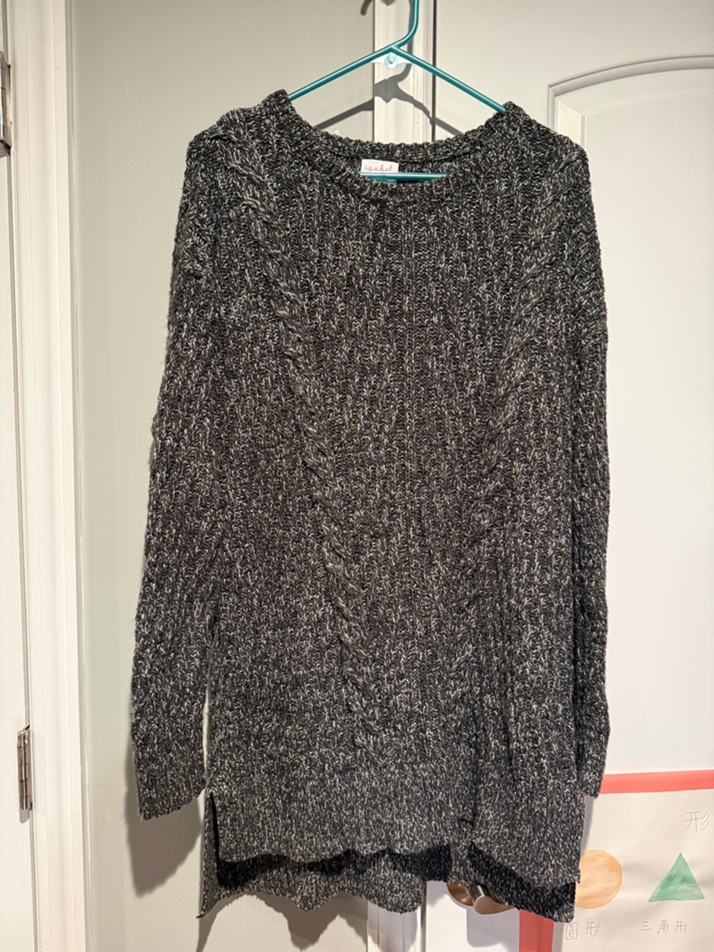 Long gray knit maternity sweater